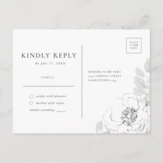 ボタニカルフローライラストレーションRSVPポストカード ポストカード (裏面)