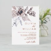 ボタニカルフローラウィンタークリスマスホリデ結婚ーズ 箔招待状 (立ち正面)