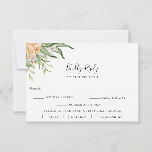 ボタニカルフローラウェディングRSVP食事選択カード 出欠カード (正面)