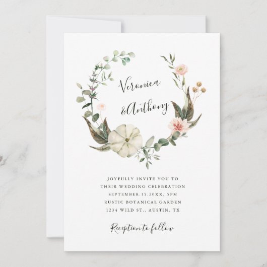 ボタニカルフローラガーデンエレガントリース結婚ズ 招待状 (正面)