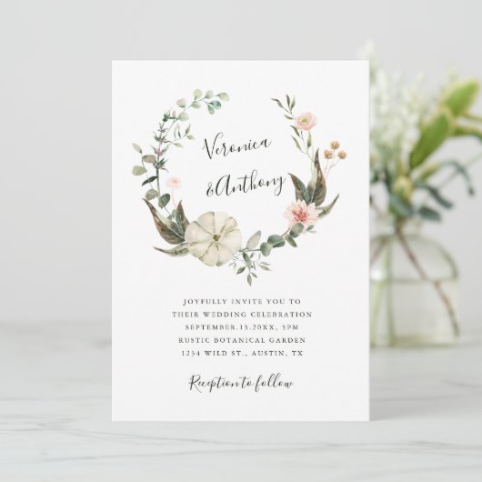 ボタニカルフローラガーデンエレガントリース結婚ズ 招待状 (スタンド正面)