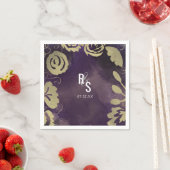 ボタニカルフローラガーデンバラ金ゴールドパープル結婚ズ スタンダードカクテルナプキン (インサイチュ)