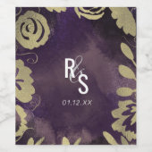 ボタニカルフローラガーデンバラ金ゴールドパープル結婚ズ ワインラベル (シングルラベル)