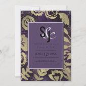 ボタニカルフローラガーデンバラ金ゴールドパープル結婚ズ 招待状 (正面)