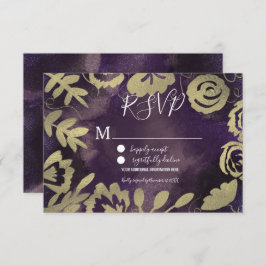 ボタニカルフローラガーデンバラ金ゴールドパープル結婚ズ 招待状