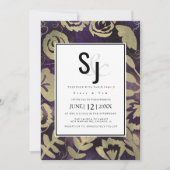 ボタニカルフローラガーデンバラ金ゴールドパープル結婚ズ 招待状 (正面)