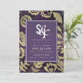 ボタニカルフローラガーデンバラ金ゴールドパープル結婚ズ 招待状 (スタンド正面)