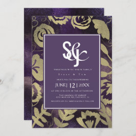 ボタニカルフローラガーデンバラ金ゴールドパープル結婚ズ 招待状
