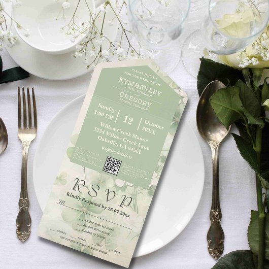 ボタニカルフローラグリーンチャートレイズアイルランドQRコード オールインワン招待状