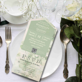 ボタニカルフローラグリーンチャートレイズアイルランドQRコード オールインワン招待状