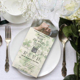 ボタニカルフローラグリーンチャートレイズQRコードフォト オールインワン招待状