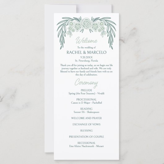 ボタニカルフローラグリーン結婚式 プログラム (正面)