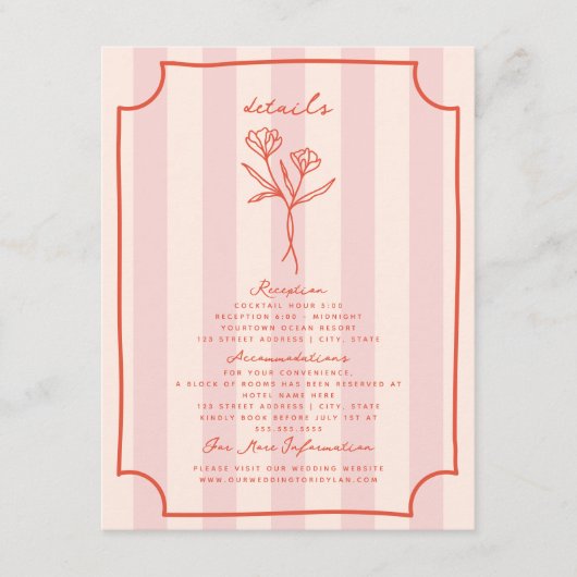 ボタニカルフローラストライプピ結婚ンク詳細 エンクロージャーカード (正面)