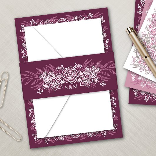 ボタニカルフローラダスティバラ赤面ブルゴーニュ結婚ーズ 招待状ベリーバンド