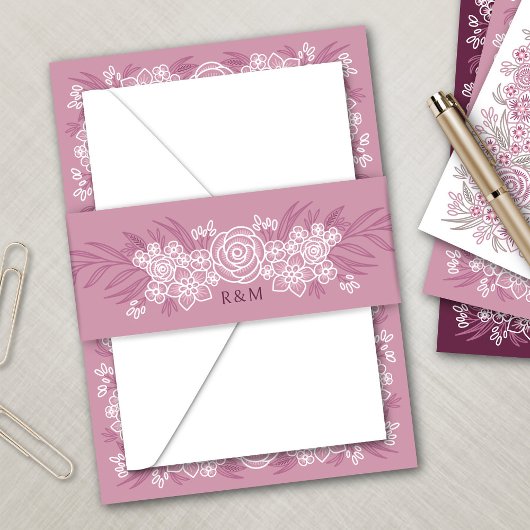 ボタニカルフローラダスティバラ赤面ブルゴーニュ結婚ーズ 招待状ベリーバンド