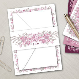 ボタニカルフローラダスティバラ赤面ブルゴーニュ結婚ーズ 招待状ベリーバンド