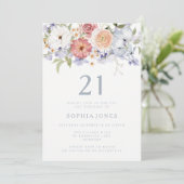 ボタニカルフローラダスティブルー21歳の誕生日パーティー 招待状 (スタンド正面)