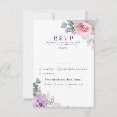 ボタニカルフローラパープルピンクウェディングRSVPカード 出欠カード (正面)