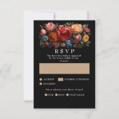 ボタニカルフローラブラックムーディウェディングRSVPカード 出欠カード (正面)