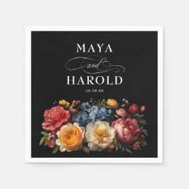 ボタニカルフローラブラックムーディ結婚ーズ スタンダードカクテルナプキン