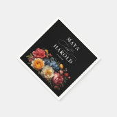 ボタニカルフローラブラックムーディ結婚ーズ スタンダードカクテルナプキン (角)
