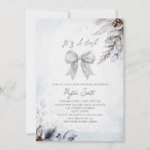 ボタニカルフローラボウウィンターガールベビーシャワー 招待状 (正面)