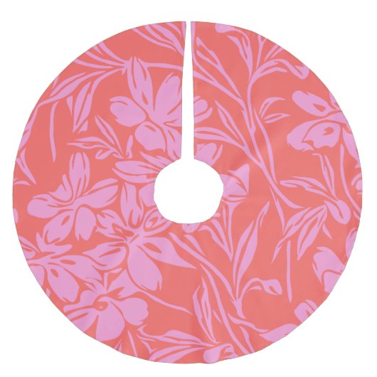 ボタニカルフローラボホアートデザインインピンクと赤 ブラッシュドポリエステルツリースカート (正面)