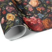 ボタニカルフローラムーディヴィンテージアンティークオランダブラック ラッピングペーパー (ロールコーナー)