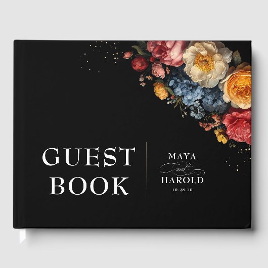 ボタニカルフローラムーディヴィンテージウェディングブラック ゲストブック (正面)