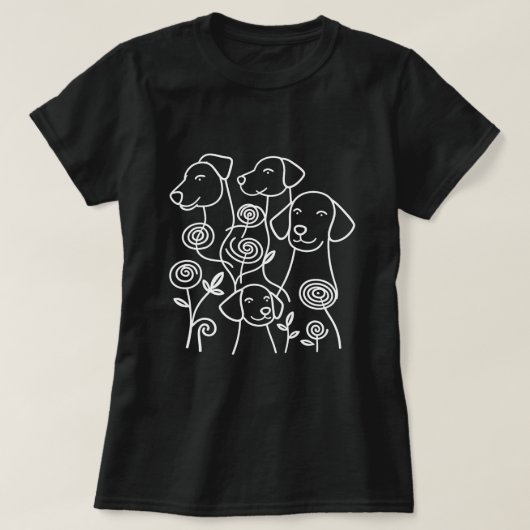 ボタニカルフローララブラドールミニマリストラインアート Tシャツ (デザイン正面)