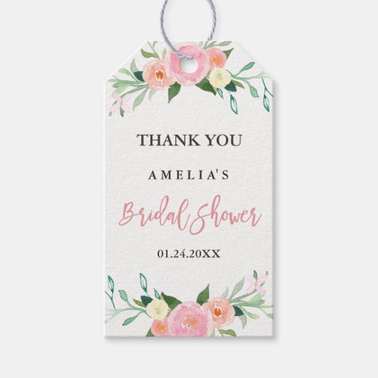 ボタニカルフローラ水カラーブライダルシャワーラベル ギフトタグ (正面)