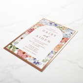 ボタニカルフローラ結婚アーチバラ金ゴールド 箔招待状 (回転した状態)