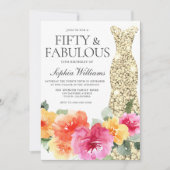 ボタニカルフローラ金ゴールドドレス50thバースデーパーティー 招待状 (正面)