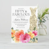 ボタニカルフローラ金ゴールドドレス50thバースデーパーティー 招待状 (スタンド正面)