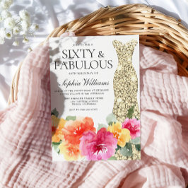ボタニカルフローラ金ゴールドドレス60thバースデーパーティー 招待状
