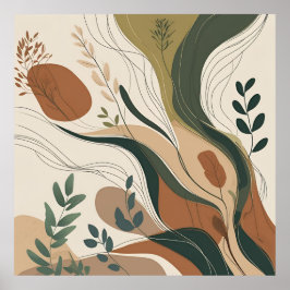 ボタニカルフロー – 抽象芸術自然自然トーン ポスター