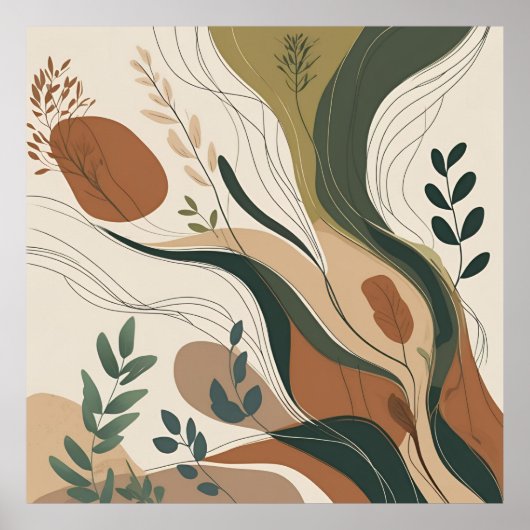 ボタニカルフロー – 抽象芸術自然自然トーン ポスター (正面)
