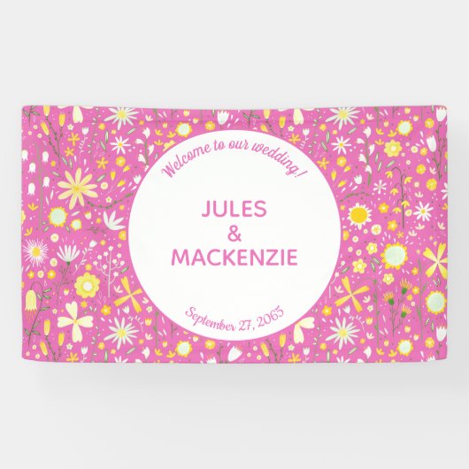 ボタニカルブライトピンクワイルドフラワーフローラ 横断幕 (横)