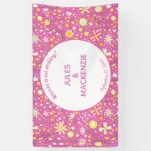 ボタニカルブライトピンクワイルドフラワーフローラ 横断幕 (縦)