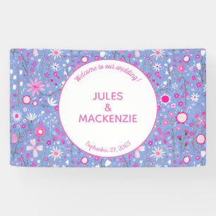 ボタニカルブライトブルーワイルドフラワー結婚フローラ 横断幕