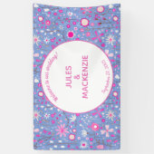 ボタニカルブライトブルーワイルドフラワー結婚フローラ 横断幕 (縦)