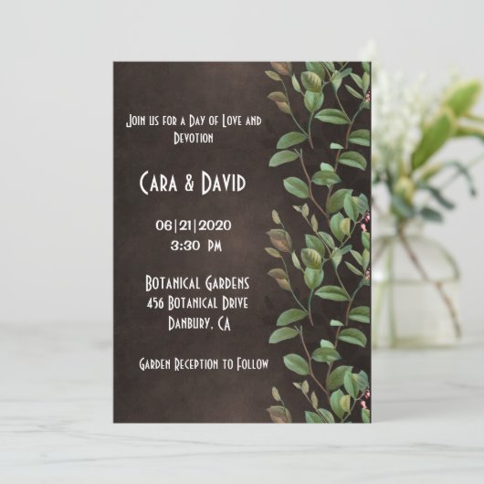 ボタニカルブラウングリーンリーフローラエレガントな結婚式 招待状 (スタンド正面)