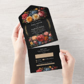 ボタニカルブラックフローラムーディヴィンテージウェディング オールインワン招待状 (貼ってはがせる)