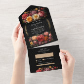 ボタニカルブラックフローラムーディヴィンテージウェディング オールインワン招待状 (貼ってはがせる)