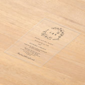 ボタニカルブラックフローラリースモノグラム結婚ズ アクリル招待状 (レイダウン)