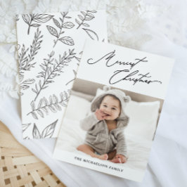 ボタニカルブラック&ホワイトメリースクリスマス写真 シーズンカード