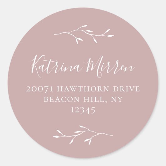 ボタニカルブランチほこりっぽいバラ差出人住所シール ラウンドシール (正面)