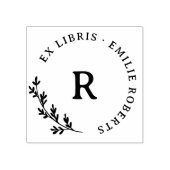 ボタニカルブランチイニシャルラウンド名Ex Libris ラバースタンプ (インプリント)