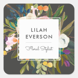 ボタニカルブリスフローラビジネスラベル |黒 スクエアシール