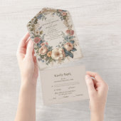 ボタニカルブリスワイルドフラワーアールヌーボー結婚ズ オールインワン招待状 (貼ってはがせる)